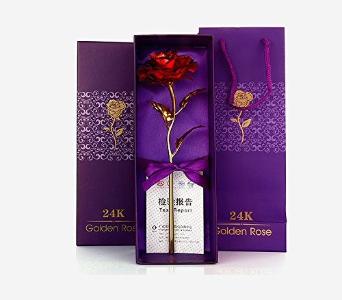 Red Rose 24K Gold Plated Flower With Love Stand -   Best Valentine's Day Gift