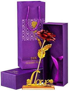 Red Rose 24K Gold Plated Flower With Love Stand -   Best Valentine's Day Gift